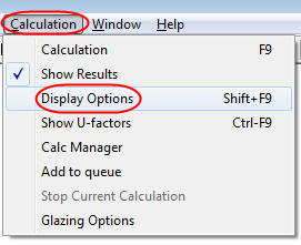 Screenshot of the Calculation menu with Display Options highlighted.