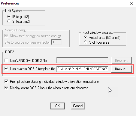 Custom DOE-2 template file