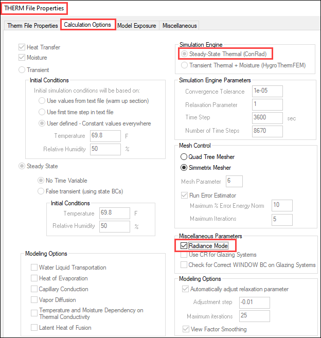 Calculation Options