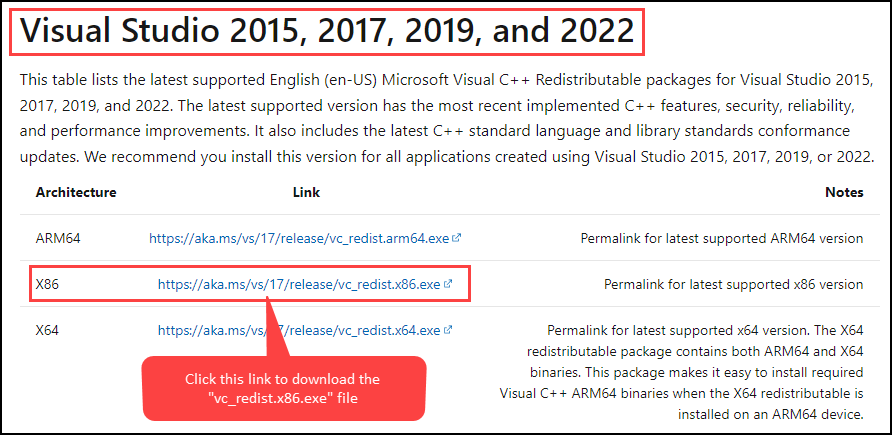 microsoft latest supported visual c download